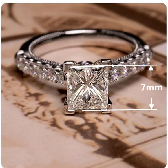 925Silver Wedding Ring Princess Cut White sapphire - Picture 4 of 8